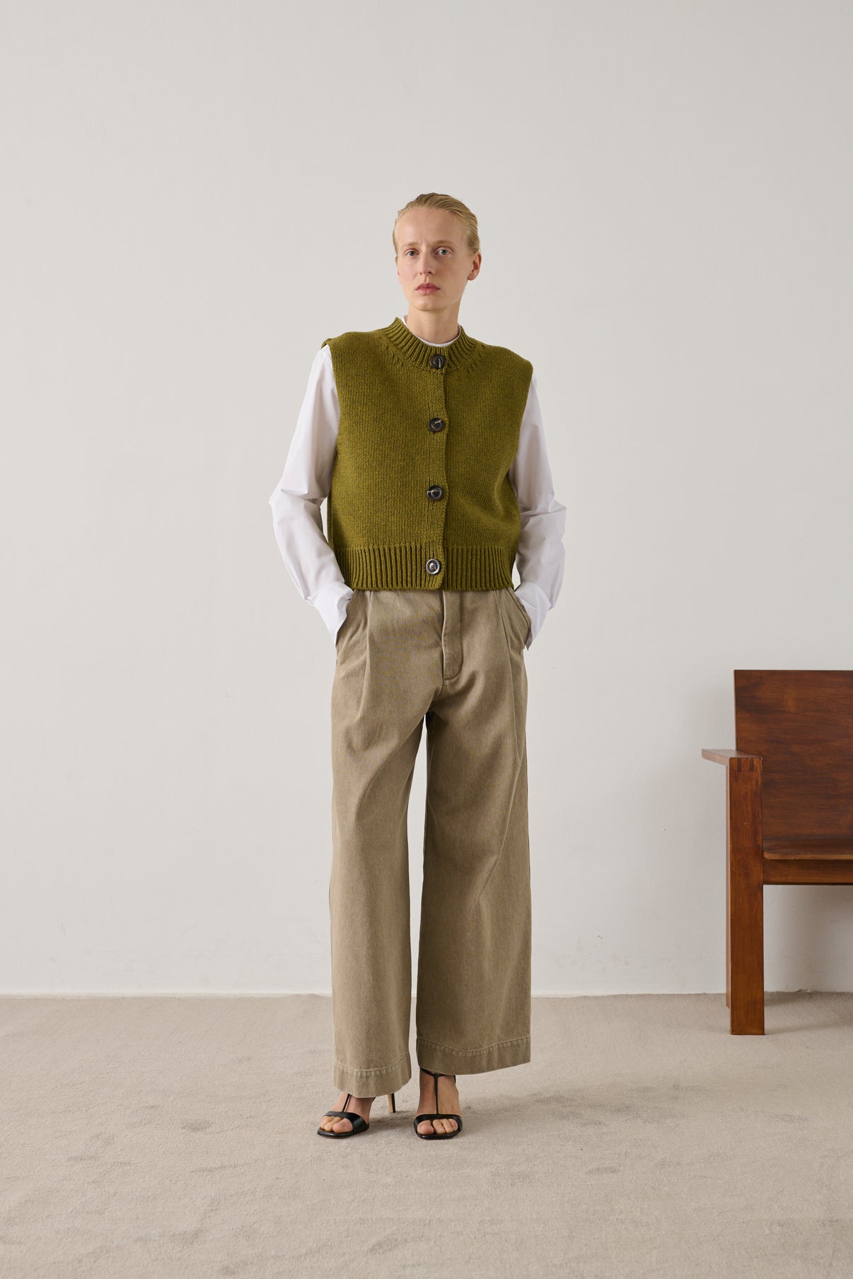 Cardigan Ivana - Vert Olive - Laine - Femme vue 2